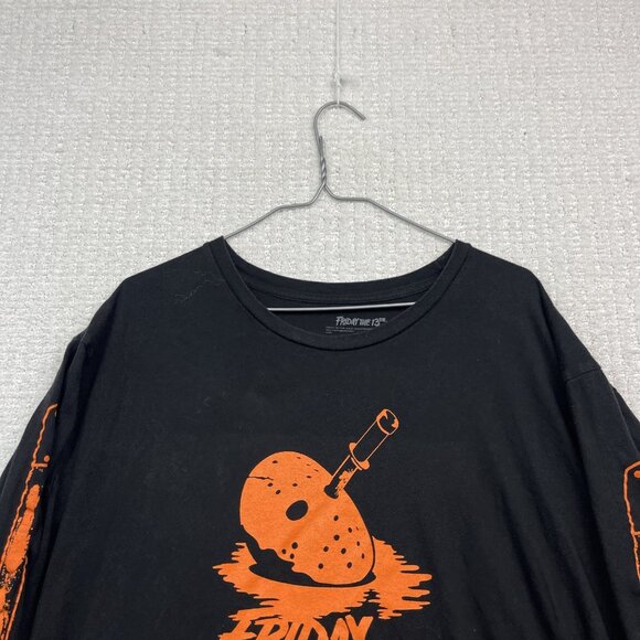 Friday The 13th Black Long Sleeve Men XL T-Shirt Jason Mask w/ Machete Sleeve - Picture 2 of 14